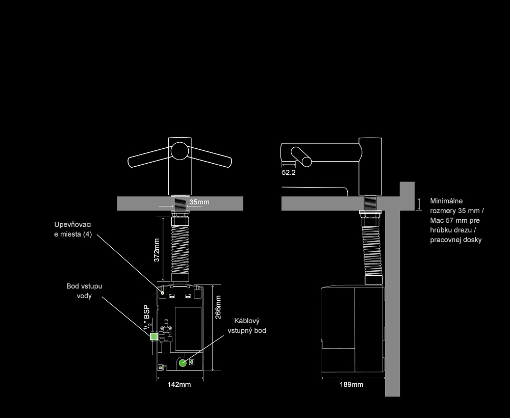 Vnútorné špecifikácie sušiča rúk Dyson Airblade Tap Short