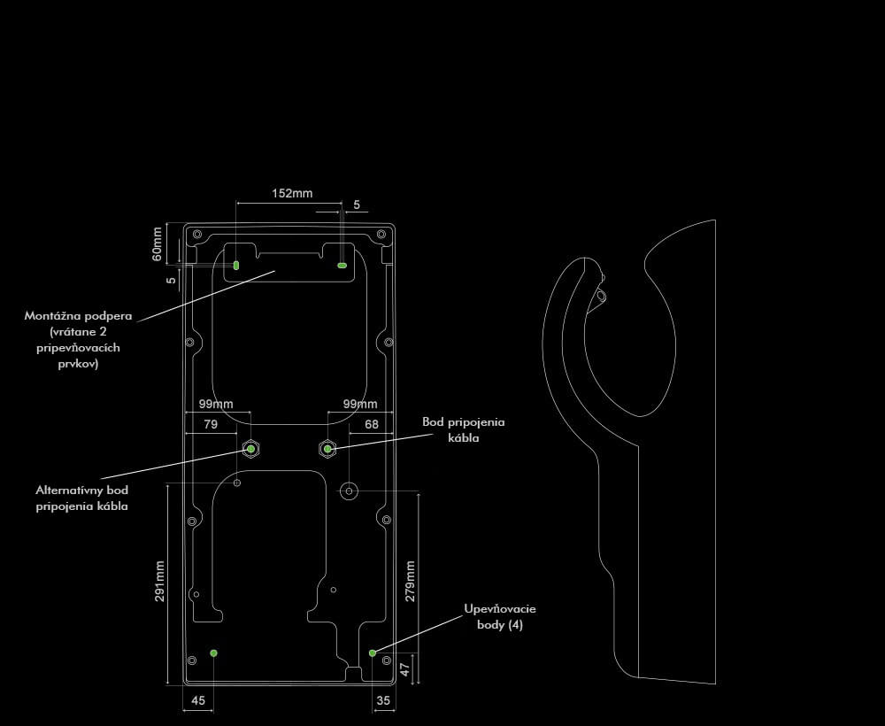 Internal dimensions of the Dyson Airblade dB hand dryer